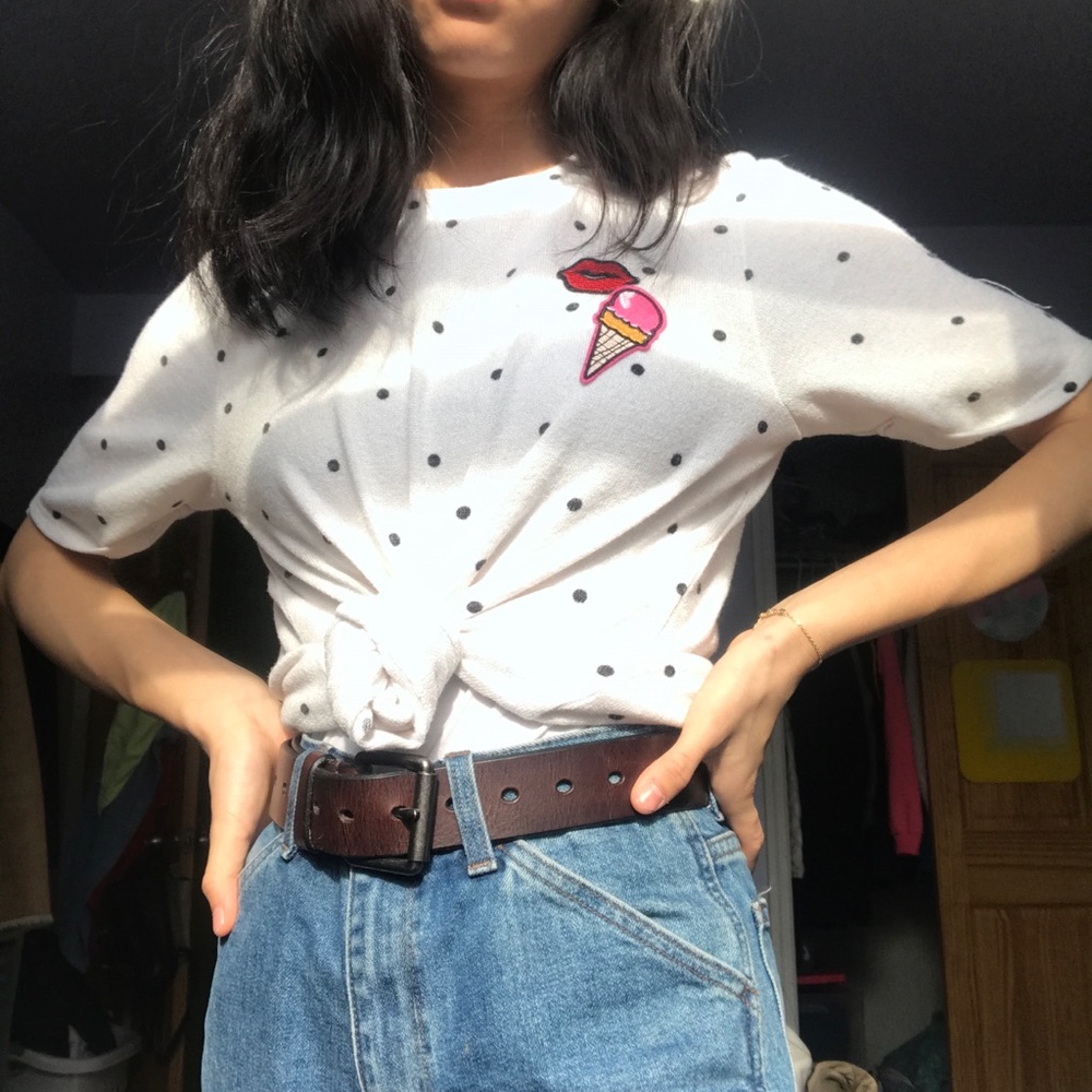 Egg-Shell white polka dot top